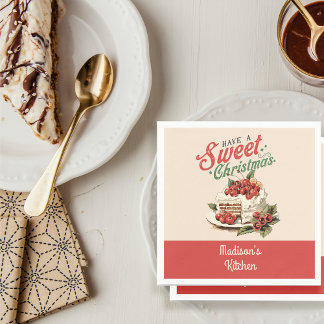Vintage Christmas Sweet Cake Custom Name Napkin