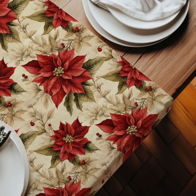 Vintage Christmas Table Runner Red Bloom Design (Vintage Christmas Table Runner Red Bloom Design)
