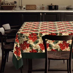 Vintage Christmas Tablecloth Poinsettia Pattern