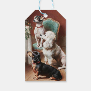 Vintage Christmas Tag, Dogs at Christmas Gift Tags