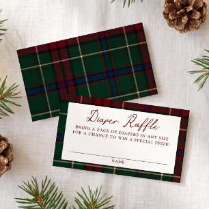 Vintage Christmas Tartan Baby Shower Diaper Raffle Enclosure Card