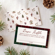 Vintage Christmas Tartan Baby Shower Diaper Raffle