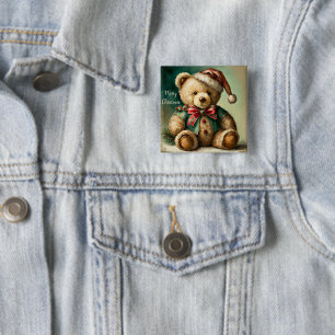 Vintage Christmas Teddy bear 15 Cm Square Badge