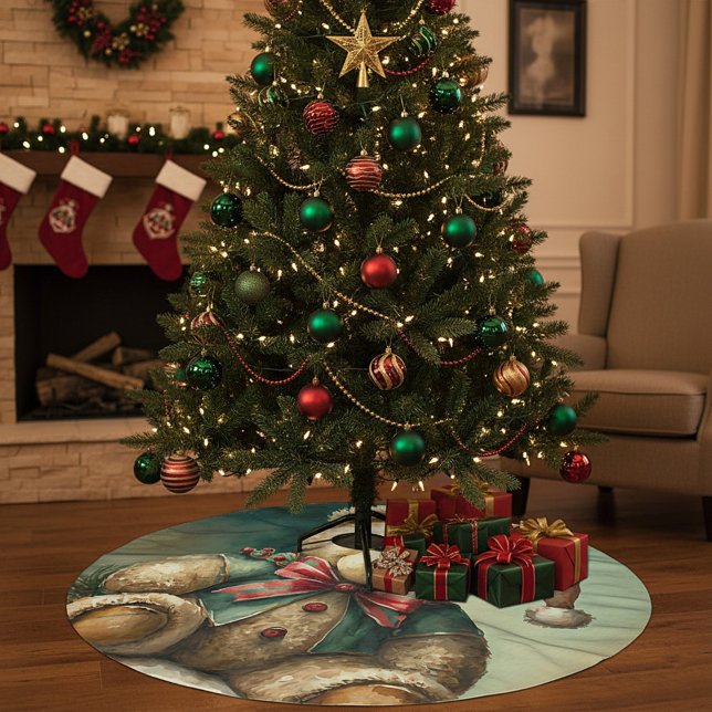 Vintage Christmas Teddy bear Brushed Polyester Tree Skirt (Creator Uploaded)