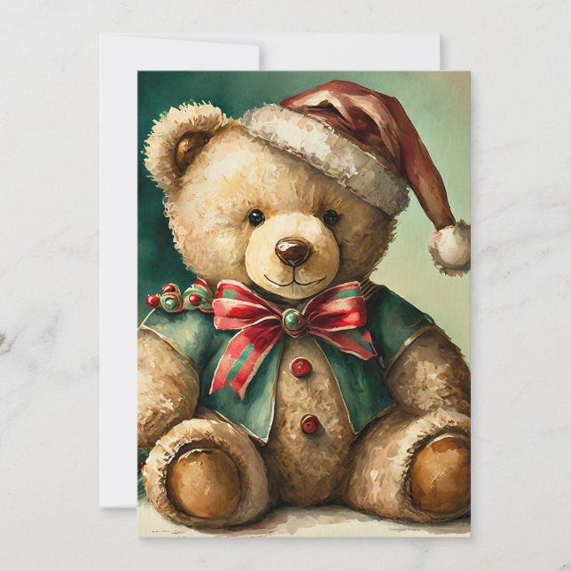 Vintage Christmas Teddy bear Holiday Card (Front)