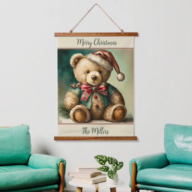 Vintage Christmas Teddy bear personalised Hanging Tapestry (Living Room)