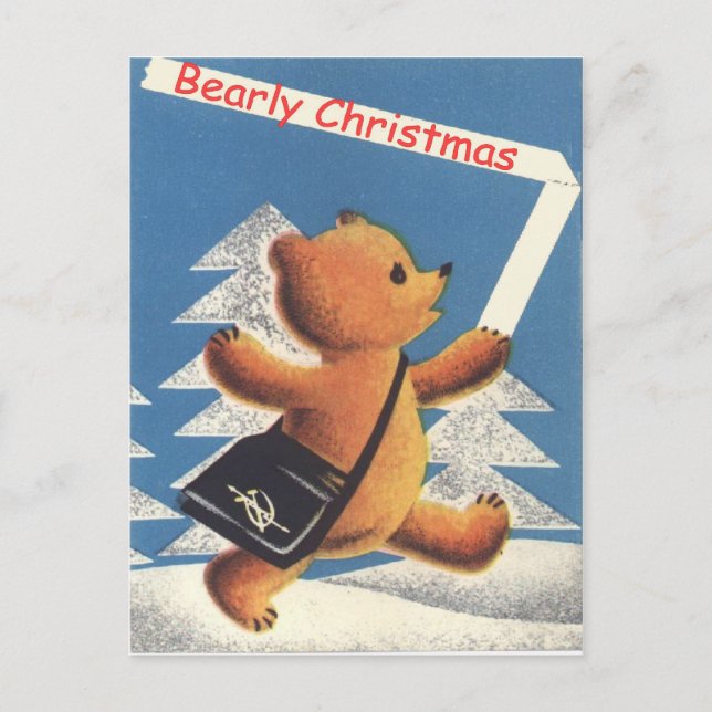 Vintage Christmas,  Teddy, bearly Christmas Holiday Postcard (Front)