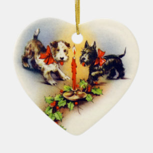 Vintage Christmas Terrier Dog Ceramic Ornament
