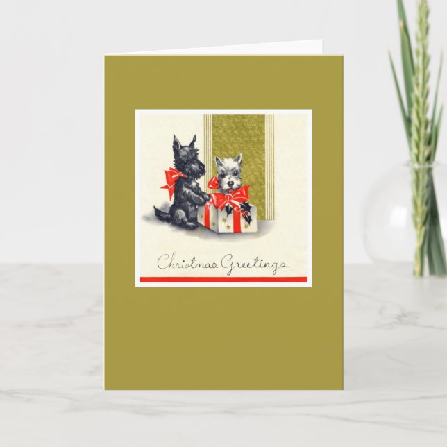 Vintage Christmas Terrier Dog Holiday Card (Front)
