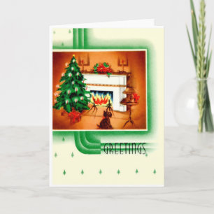 Vintage Christmas Terrier Dog Holiday Card