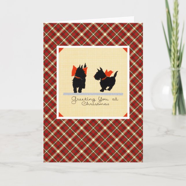 Vintage Christmas Terrier Dog Holiday Card (Front)