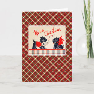 Vintage Christmas Terrier Dog Holiday Card