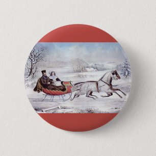 Vintage Christmas, The Road Winter, Sleigh Horse 6 Cm Round Badge