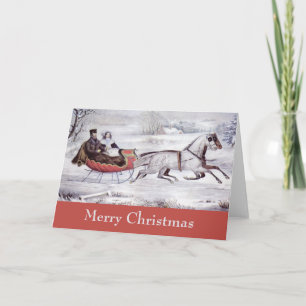 Vintage Christmas, The Road Winter, Sleigh Horse Holiday Card