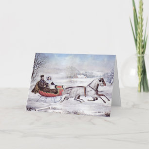 Vintage Christmas, The Road Winter, Sleigh Horse Holiday Card