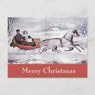 Vintage Christmas, The Road Winter, Sleigh Horse Holiday Postcard