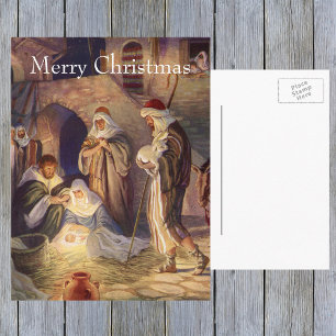 Vintage Christmas, Three Shepherds and Baby Jesus Holiday Postcard