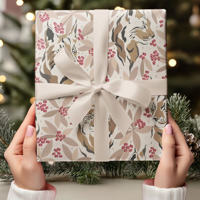 Vintage Christmas Tiger Pattern | Festive Holiday  Wrapping Paper (Creator Uploaded)