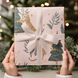 Vintage Christmas Tiger with Christmas Tree Pink  Wrapping Paper<br><div class="desc">"Add a touch of vintage charm to your holiday gifts with this unique Vintage Christmas Tiger with Christmas Tree wrapping paper! Featuring a playful tiger surrounded by Christmas trees on a soft pink background, this wrap brings retro vibes and holiday cheer to any present. Perfect for those who love a...</div>
