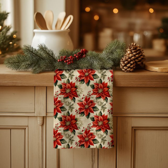 Vintage Christmas Towel Red Poinsettia Design (Vintage Christmas Towel Red Poinsettia Design)