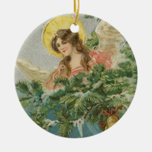 Vintage Christmas Town Angel Ceramic Tree Decoration