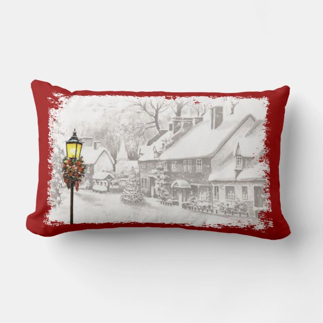 Vintage Christmas Town Lumbar Pillow (Front)