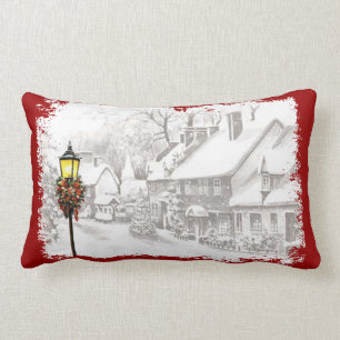 Vintage Christmas Town Lumbar Pillow