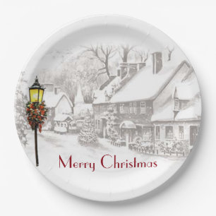 Vintage Christmas Town Paper Plates