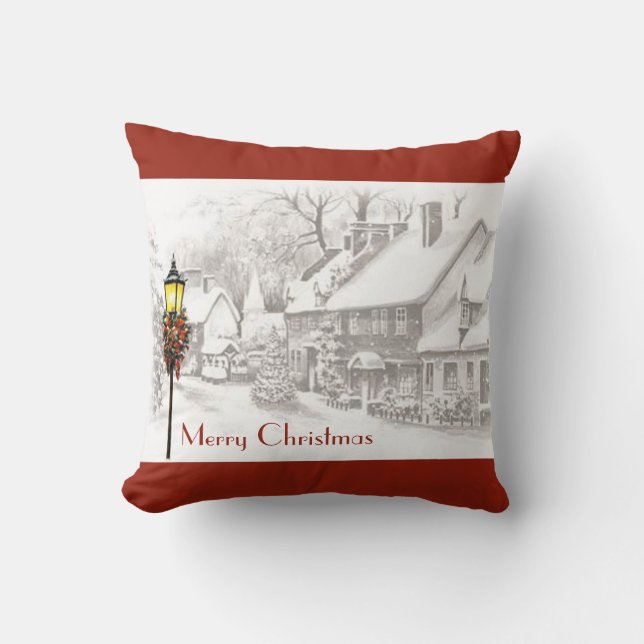 Vintage Christmas Town Pillow (Front)
