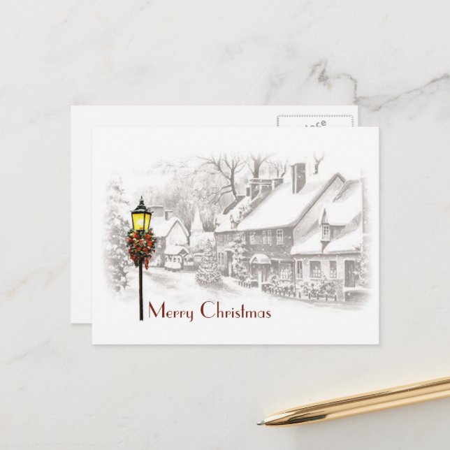 Vintage Christmas Town Postcard (Front/Back In Situ)