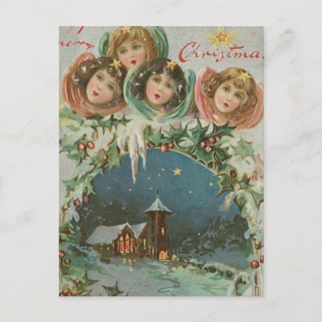Vintage Christmas Town with Children Holiday Postcard (Front)