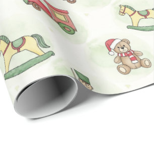 Vintage Christmas Toy Pattern Festive Rocking Wrapping Paper