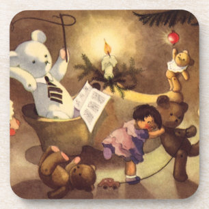 Vintage Christmas Toys, Dancing Dolls, Teddy Bears Coaster