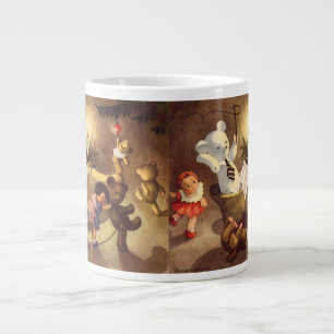 Vintage Christmas Toys, Dancing Dolls, Teddy Bears Large Coffee Mug