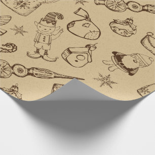 vintage christmas toys decorations hand drawn wrapping paper