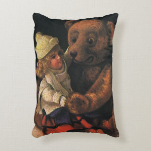 Vintage Christmas Toys, Doll and a Teddy Bear Decorative Cushion