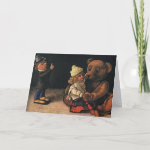 Vintage Christmas Toys, Doll and a Teddy Bear Holiday Card