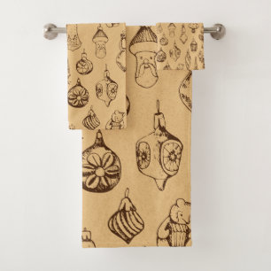 vintage christmas toys hand drawn bath towel set