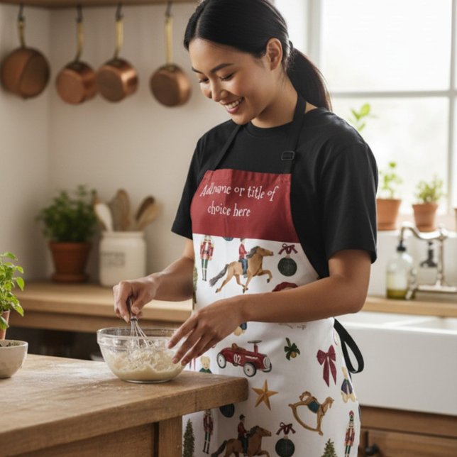 Vintage Christmas Toys Pattern Red Apron (Creator Uploaded)