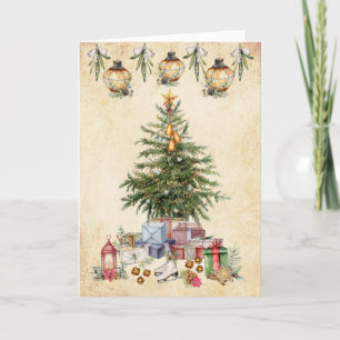 Vintage Christmas Traditions Tree and Gifts Holiday Card
