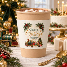 Vintage Christmas Train Birthday Coffee Cup Sleeve
