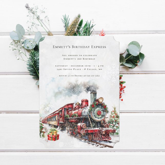 Vintage Christmas Train Birthday Ticket Invitation (Creator Uploaded)