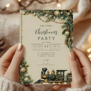 Vintage Christmas Train Party Invitation