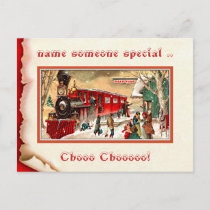 Vintage Christmas Train Station Postcard