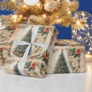 Vintage Christmas Tree and Script  Wrapping Paper