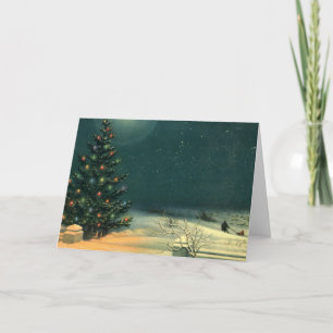 Vintage Christmas Tree at Night with Lights Holiday Card
