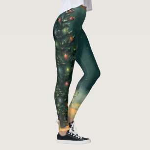 Vintage Christmas Tree at Night with Lights Leggings
