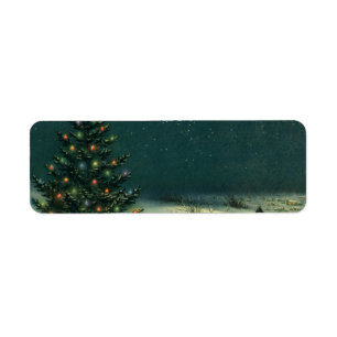 Vintage Christmas Tree at Night with Lights & Snow Return Address Label