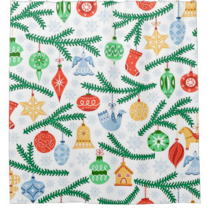 Vintage Christmas tree balls, decorations seamless Shower Curtain