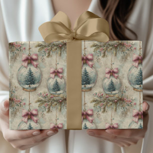 Vintage Christmas Tree & Bauble Watercolor Wrapping Paper